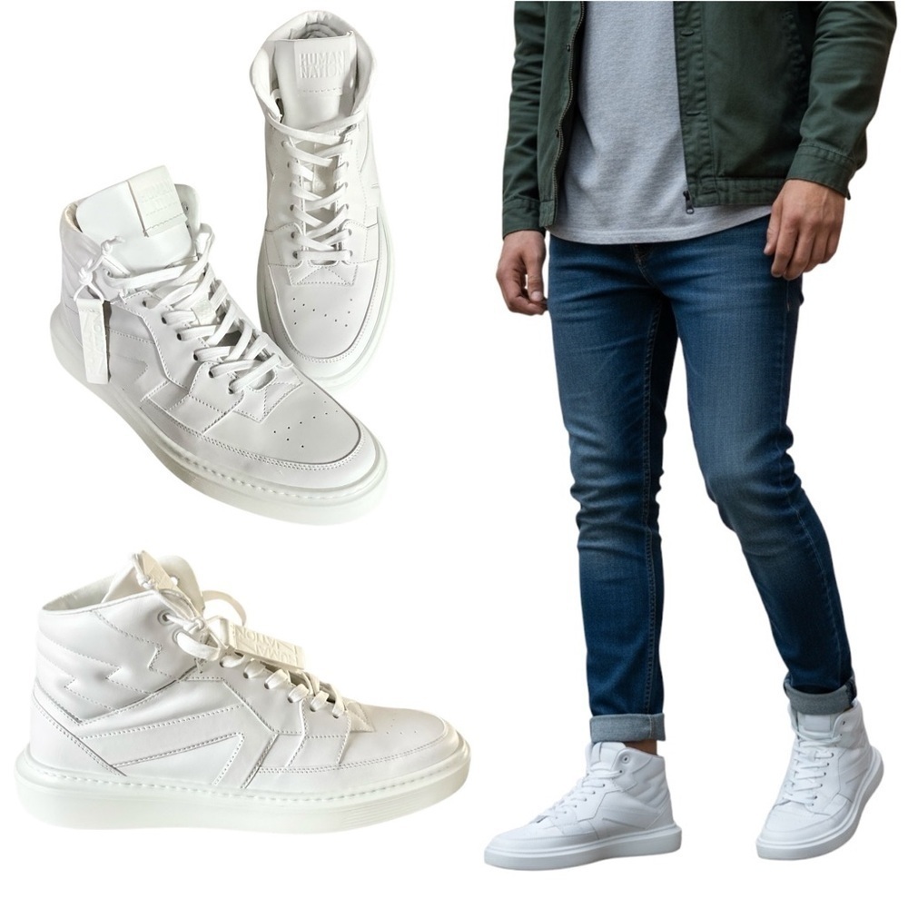 Human Nation Sneakers Men's Size 7.5 White Leather High-Top Sport Shoe New!